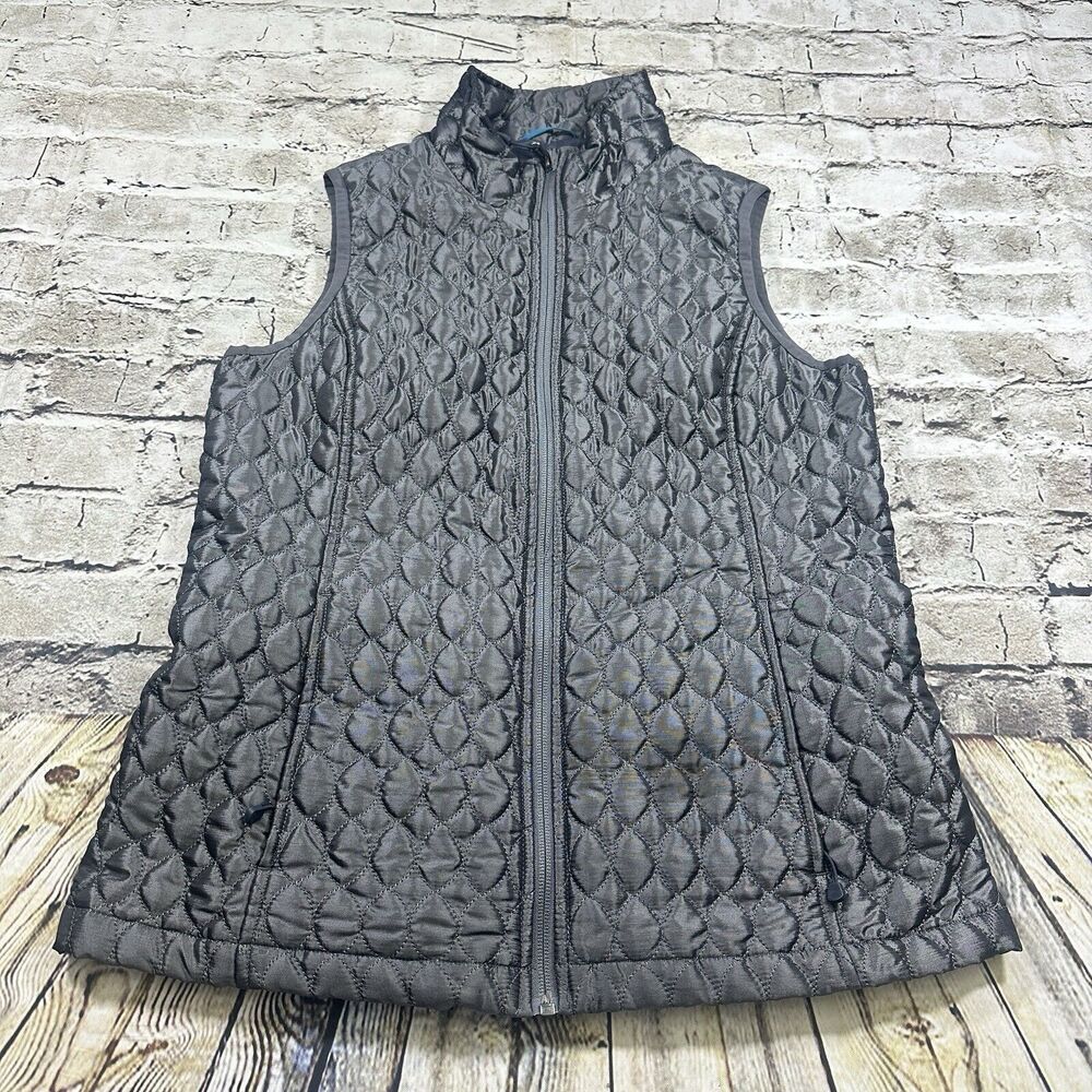 Lands’ End Vest Womens XS‎ Gray  Quilted Puffer Goose Down Satin Sleeveless